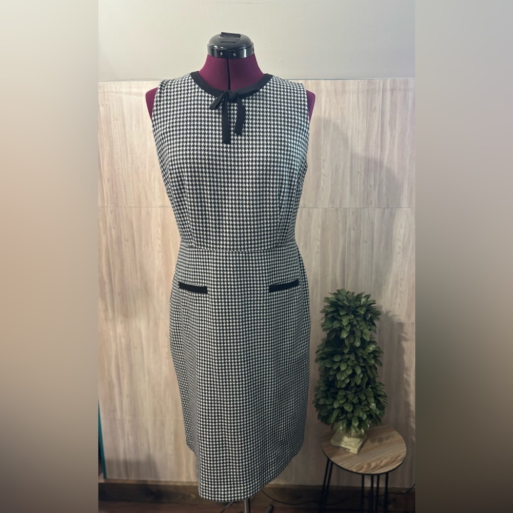 Talbots Black and White Houndstooth Midi Dress
